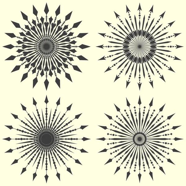 Verzameling pijl sunbursts. Vintage vectorillustratie. — Stockvector