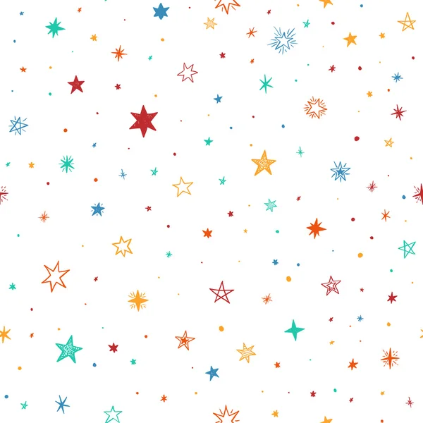 Patrón sin costuras con estrellas dibujadas a mano — Vector de stock