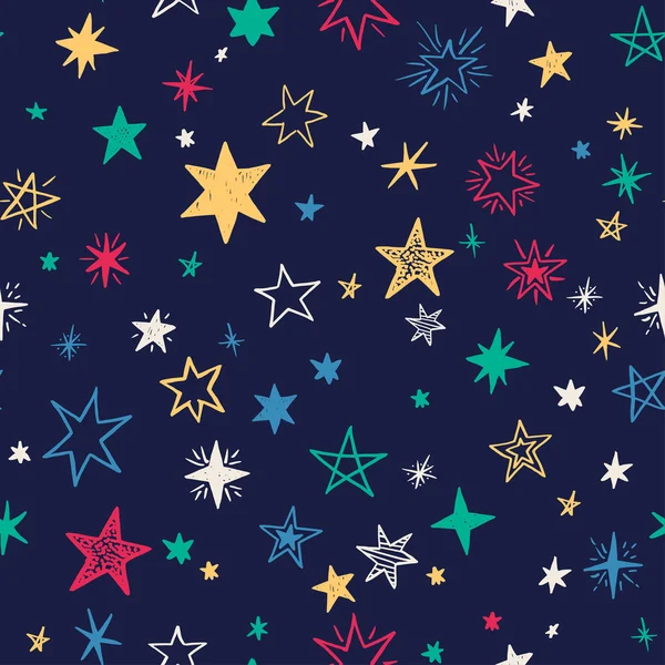 Patrón sin costuras con estrellas dibujadas a mano — Vector de stock