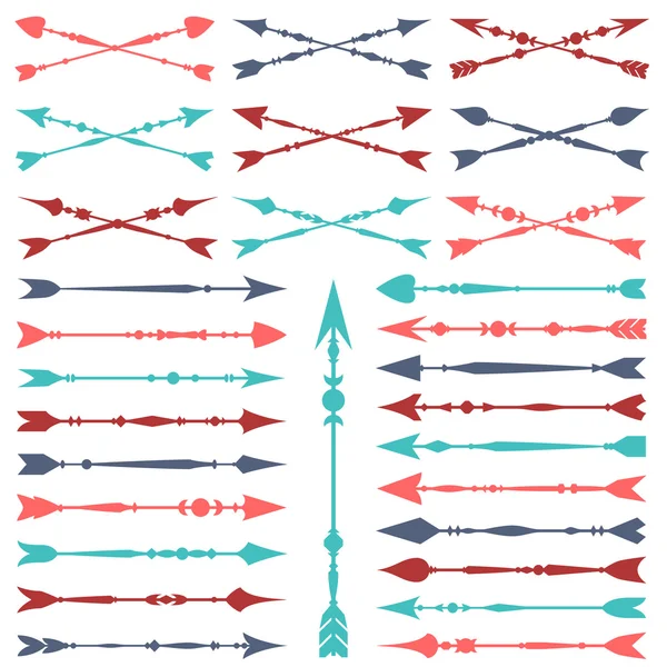 Arrow clip art set in on white background. Collection of vintage arrows with clear geometric silhouettes. — Stock Vector