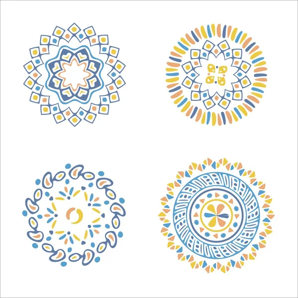 Collection of bright colorful geometric round ethnic decorative elements. — Stock Vector