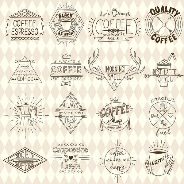 Collection of hipster sketchy coffee labels. Vector illustration — Stock Vector