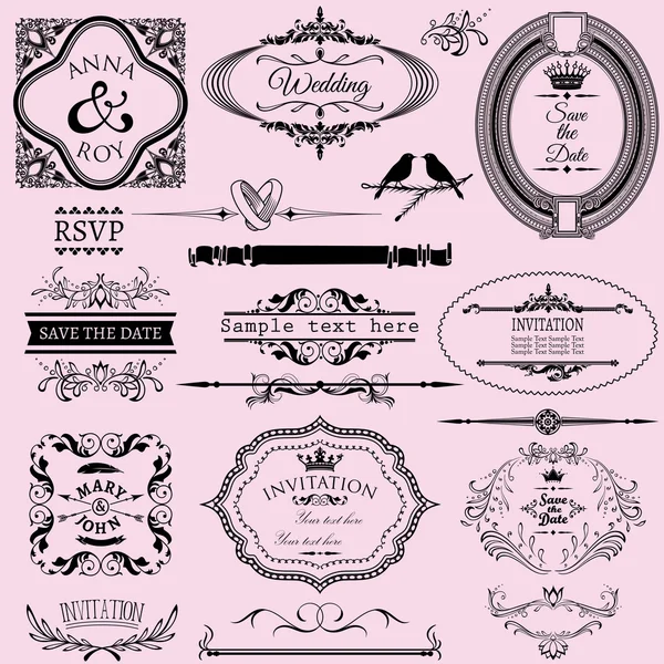 Coleção de quadros caligráficos de casamento e elementos . — Vetor de Stock
