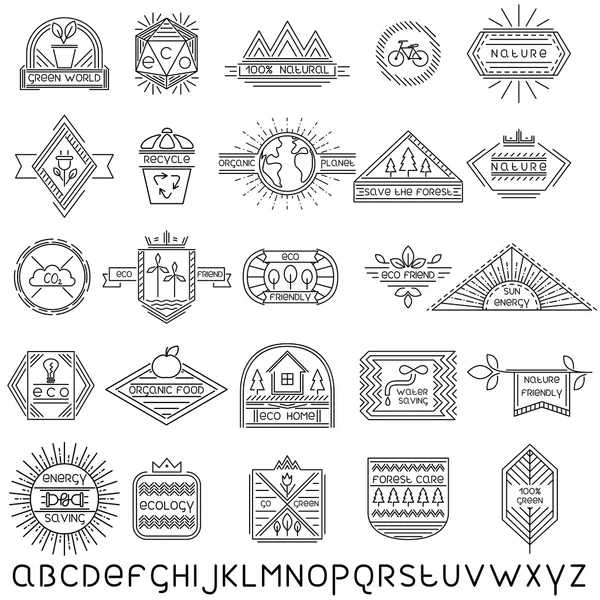 Conjunto de etiquetas de ecología lineal delgada vectorial y fuente — Archivo Imágenes Vectoriales