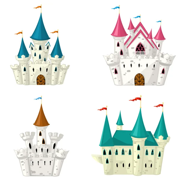 Collection of vector cartoon fairytale castle — Stock Vector