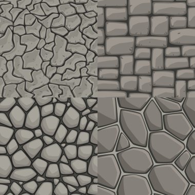 Vector cartoon stone wall seamless texture collection clipart