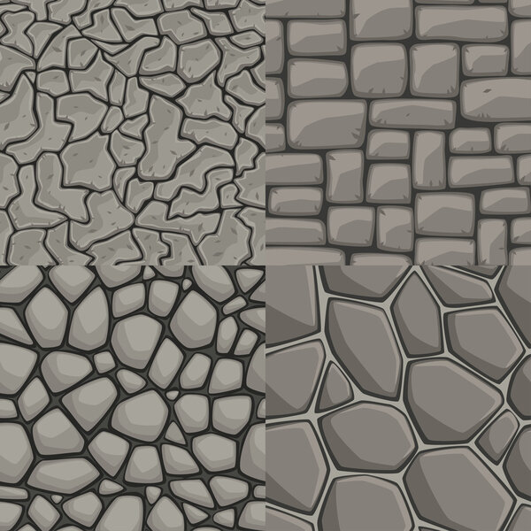 Vector cartoon stone wall seamless texture collection