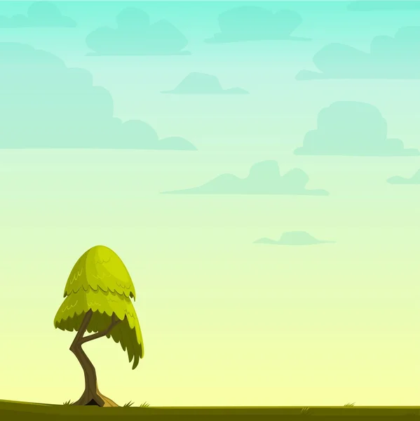 Cartoon Natur Hintergrund mit einem Baum. Vektorillustration. — Stockvektor