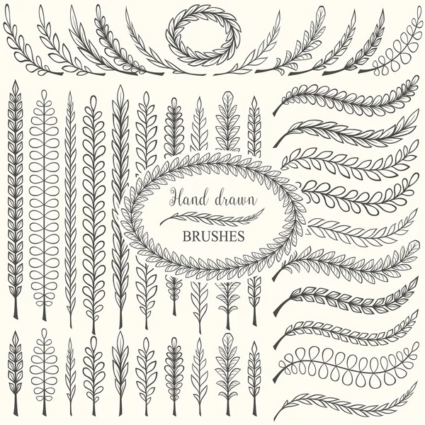 Hand drawn floral pattern borders and floral design elements set. Pattern and art brush templates. Vector illustration. — Stock Vector