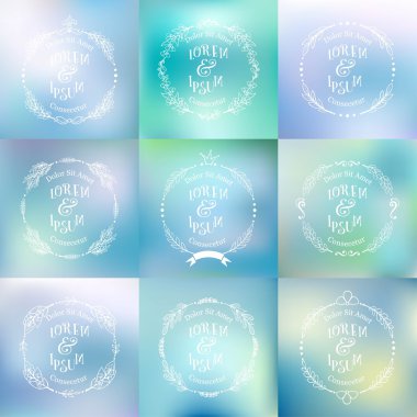 Collection of vector abstract blurred background with floral handdrawn frames