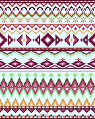 Bright seamless background with pixel pattern in aztec geometric tribal style. Vector illustration.