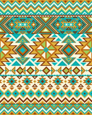 Piksel deseni Aztek geometrik kabile tarzı ile parlak sorunsuz arka plan. Vektör çizim. Pantone renkleri.