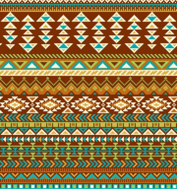 Piksel deseni Aztek geometrik kabile tarzı ile parlak sorunsuz arka plan. Vektör çizim. Pantone renkleri.