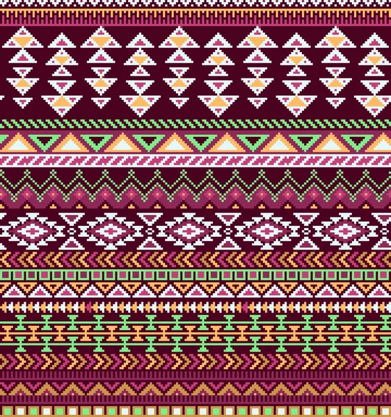 Bright seamless background with pixel pattern in aztec geometric tribal style. Vector illustration. — Stockový vektor