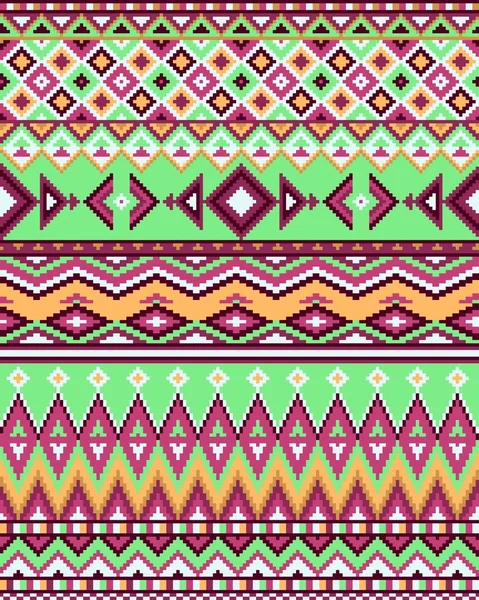Fundo sem costura brilhante com padrão de pixel em estilo tribal geométrico azteca. Ilustração vetorial . — Vetor de Stock