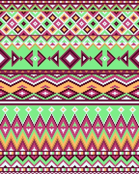 Bright seamless background with pixel pattern in aztec geometric tribal style. Vector illustration. — Stock vektor