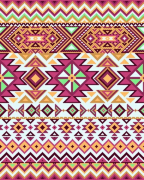 Luminoso sfondo senza cuciture con motivo pixel in stile tribale geometrico azteco. Illustrazione vettoriale . — Vettoriale Stock