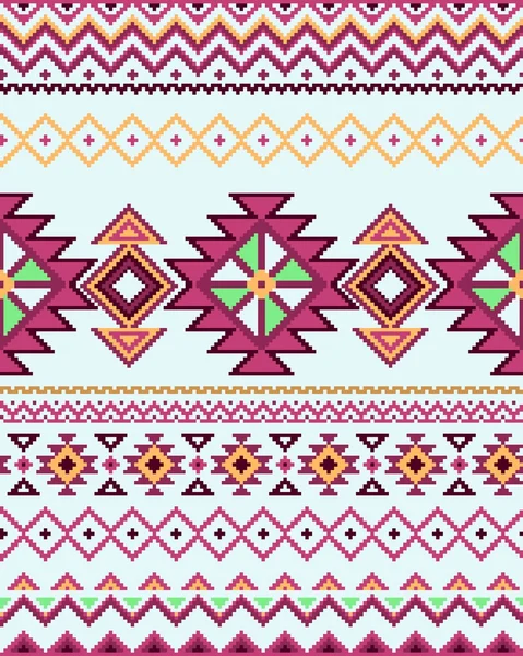 Bright seamless background with pixel pattern in aztec geometric tribal style. Vector illustration. — Stock vektor