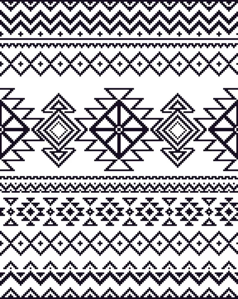 Monochrome seamless background with pixel pattern in aztec geometric tribal style. Vector illustration. — Stok Vektör