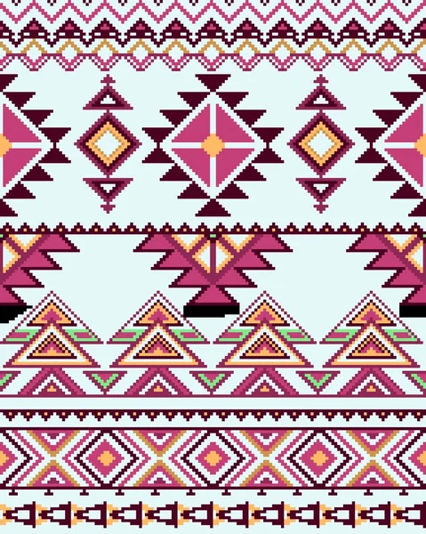 Bright seamless background with pixel pattern in aztec geometric tribal style. Vector illustration. — Stock vektor