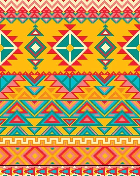 Ljusa sömlös bakgrund med pixel mönster i aztec geometriska tribal stil. Vektor illustration. PANTONE-färger. — Stock vektor