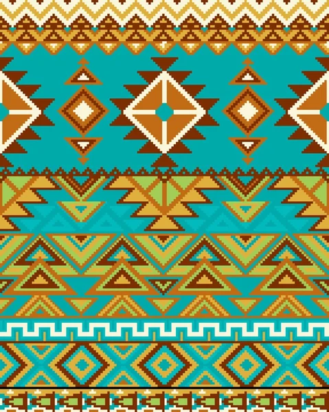 Fondo brillante sin costuras con patrón de píxeles en estilo tribal geométrico azteca. Ilustración vectorial. Pantone colores . — Archivo Imágenes Vectoriales