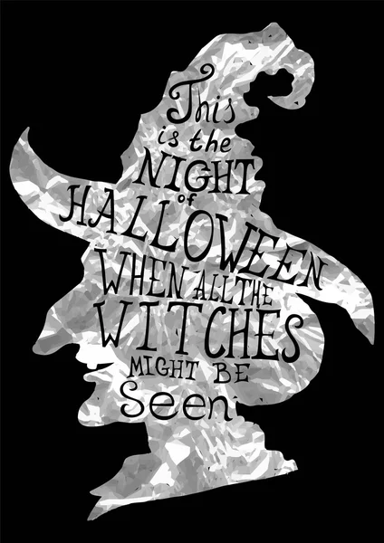 Carte de film d'Halloween avec sorcière au chapeau et citation. Lettrage cartes de voeux pour toutes les séries de vacances . — Image vectorielle