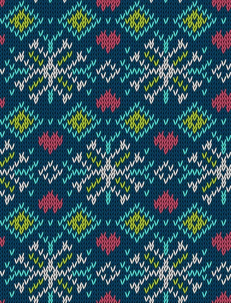 Knitted bright seamless winter holiday pattern with stylized nordic sweater ornament. Clothing design. Vector illustration. — Stockový vektor