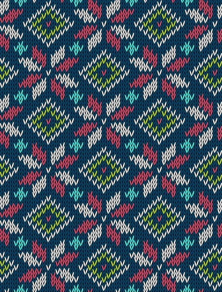 Knitted bright seamless winter holiday pattern with stylized nordic sweater ornament. Clothing design. Vector illustration. — Stock vektor