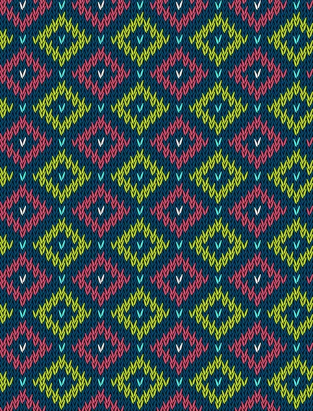 Knitted bright seamless winter holiday pattern with stylized nordic sweater ornament. Clothing design. Vector illustration. — ストックベクタ