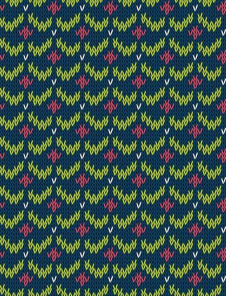 Knitted bright seamless winter holiday pattern with stylized nordic sweater ornament. Clothing design. Vector illustration. — Stock vektor