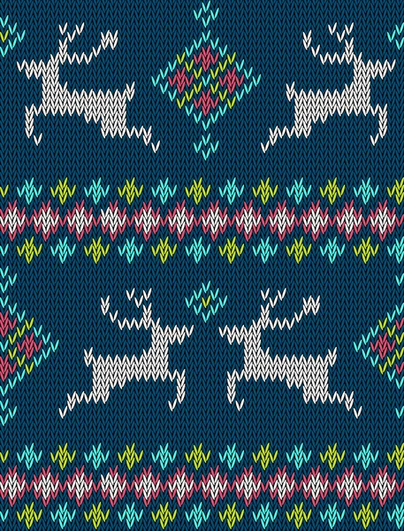 Knitted bright seamless winter holiday pattern with stylized nordic sweater ornament. Clothing design. Vector illustration. — 图库矢量图片