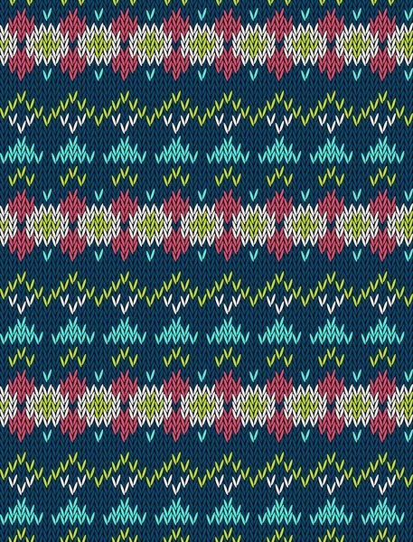 Knitted bright seamless winter holiday pattern with stylized nordic sweater ornament. Clothing design. Vector illustration. — 스톡 벡터