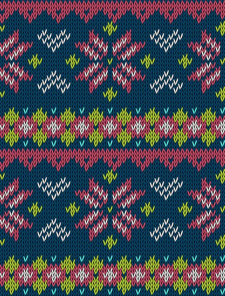 Knitted bright seamless winter holiday pattern with stylized nordic sweater ornament. Clothing design. Vector illustration. — ストックベクタ