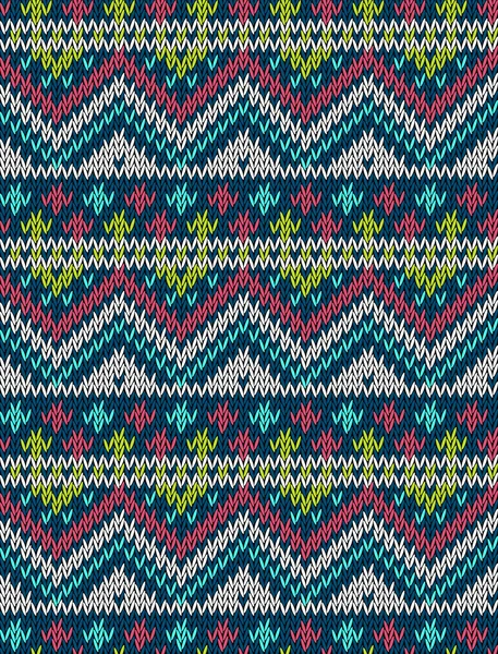 Knitted bright seamless winter holiday pattern with stylized nordic sweater ornament. Clothing design. Vector illustration. — ストックベクタ