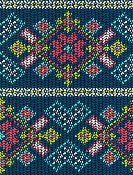 Knitted bright seamless winter holiday pattern with stylized nordic sweater ornament. Clothing design. Vector illustration. — Stockvector