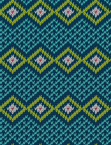 Knitted bright seamless winter holiday pattern with stylized nordic sweater ornament. Clothing design. Vector illustration. — ストックベクタ