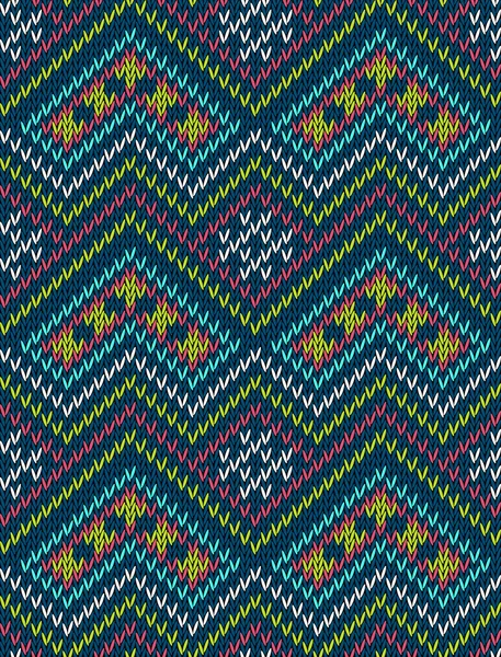 Knitted bright seamless winter holiday pattern with stylized nordic sweater ornament. Clothing design. Vector illustration. — Stok Vektör