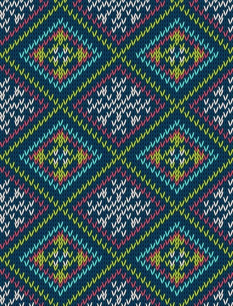 Knitted bright seamless winter holiday pattern with stylized nordic sweater ornament. Clothing design. Vector illustration. — 图库矢量图片