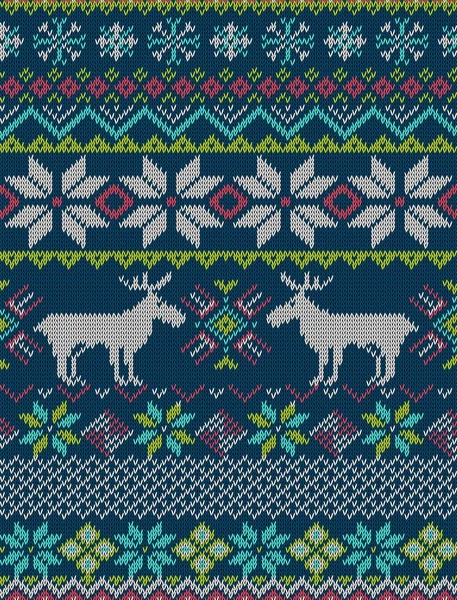 Lavorato a maglia brillante modello di vacanza invernale senza cuciture con ornamento stilizzato maglione nordico. Abbigliamento design. Illustrazione vettoriale . — Vettoriale Stock