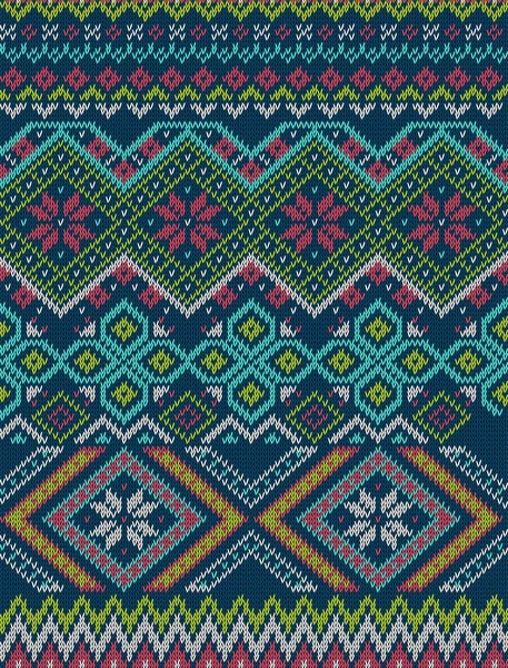 Knitted bright seamless winter holiday pattern with stylized nordic sweater ornament. Clothing design. Vector illustration. — Wektor stockowy