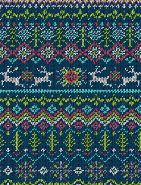 Knitted bright seamless winter holiday pattern with stylized nordic sweater ornament. Clothing design. Vector illustration. — Stockový vektor