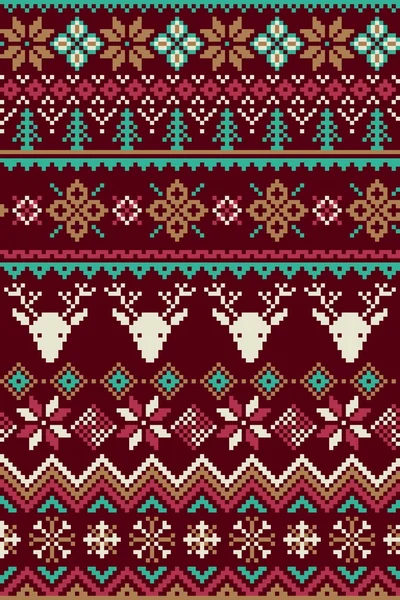 Pixel motif sans couture lumineux avec ornement nordique d'hiver stylisé. Illustration vectorielle . — Image vectorielle