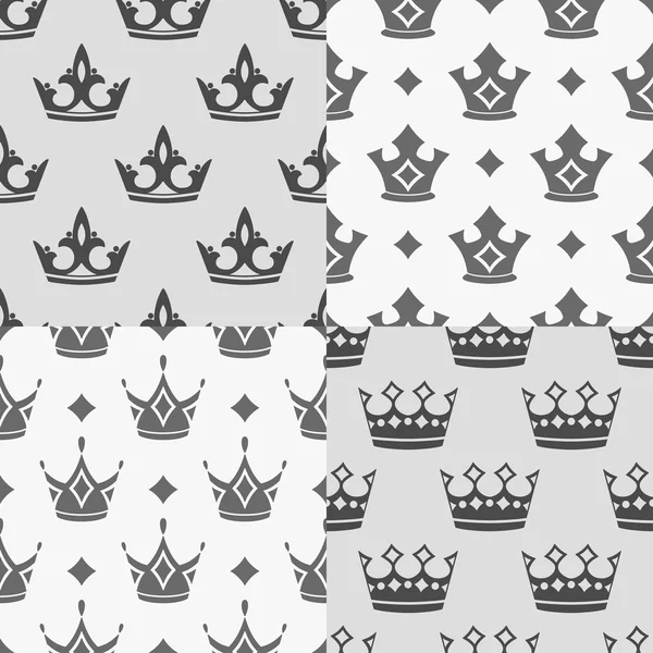 Set of four seamless patterns with crowns. — Stok Vektör
