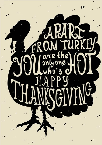 Turkey grungy card for Thanksgiving Day with quote. Lettering gr — Stock vektor