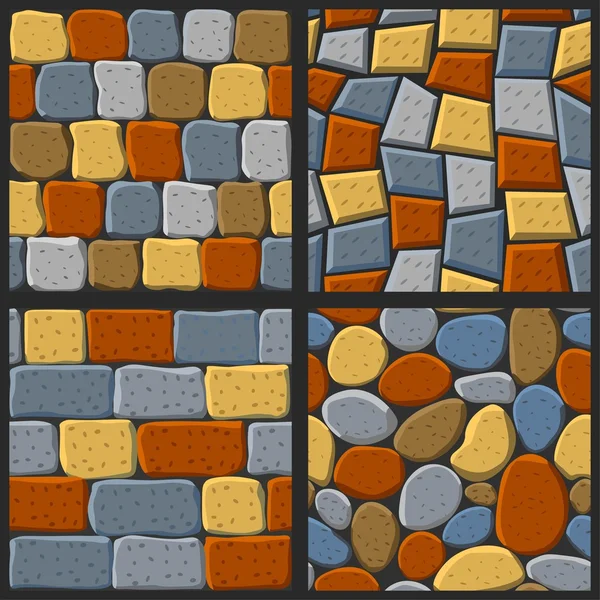 Vector cartoon seamless texture collection of bricks and tile — Stockový vektor