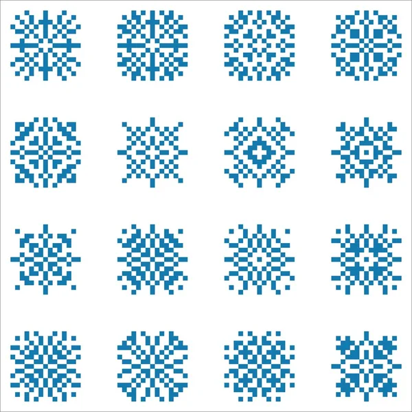 Conjunto vectorial de copos de nieve de píxeles para patrones, tejidos y bordados — Vector de stock
