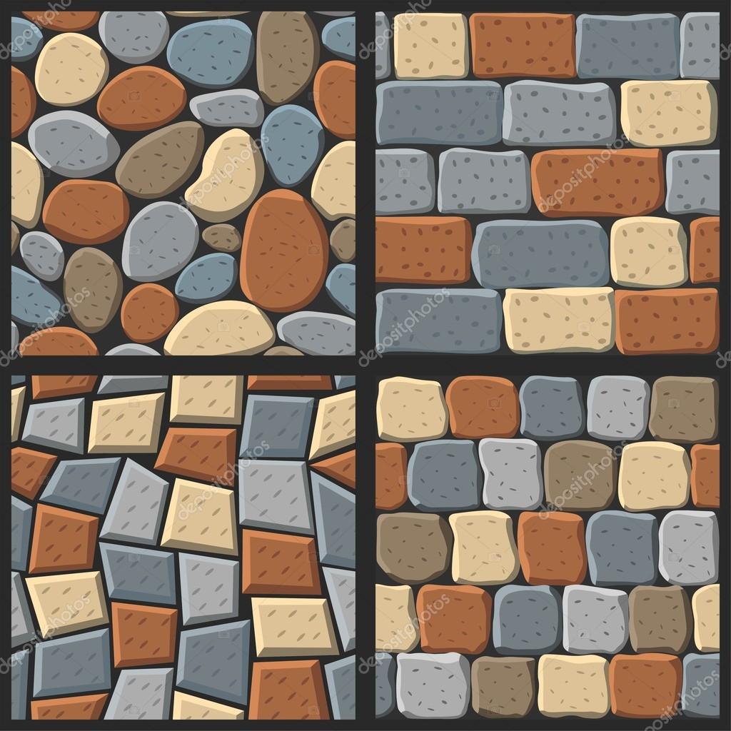 Vector cartoon seamless texture collection of bricks and tile Stock
