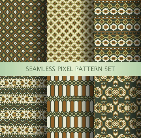 Colección de patrones sin costura de colores pixel con adorno nacional de Groenlandia estilizado. Ilustración vectorial . — Archivo Imágenes Vectoriales