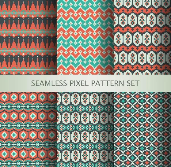 様式化されたグリーンランド国立飾りとカラフルなシームレス パターンはピクセルのコレクションです。ベクトル図. — ストックベクタ